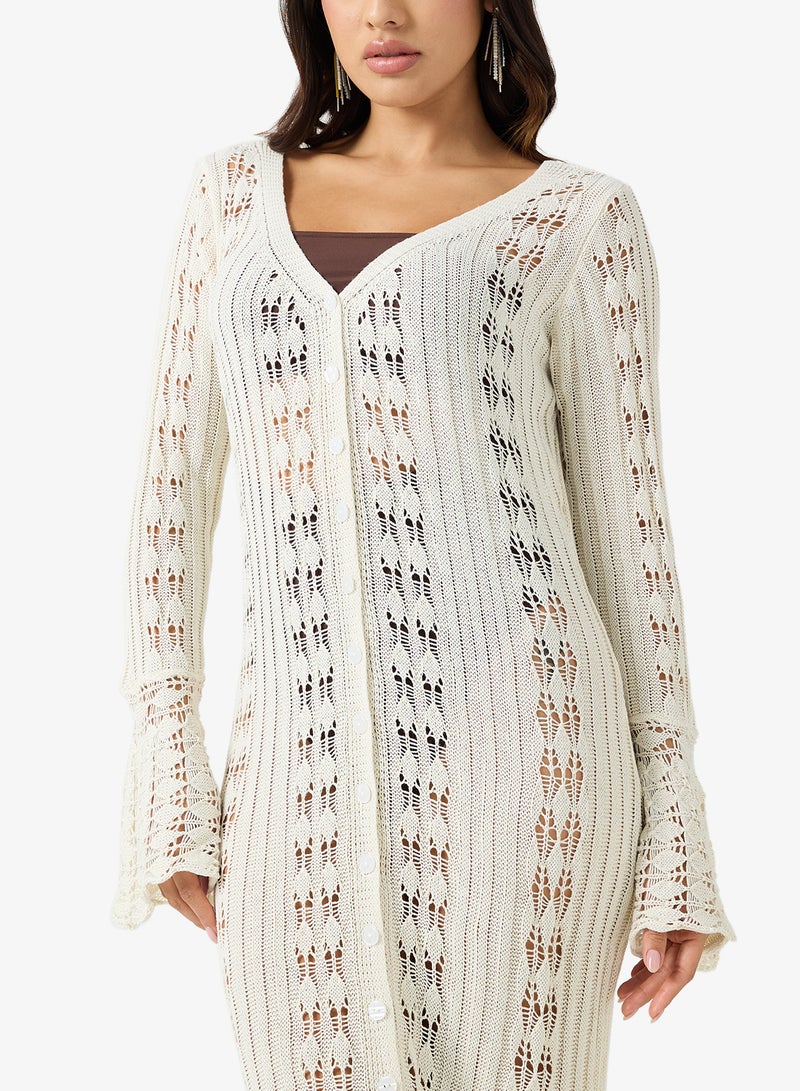 Ginger V Neck Crochet Beach Dress with Slit - Image 3